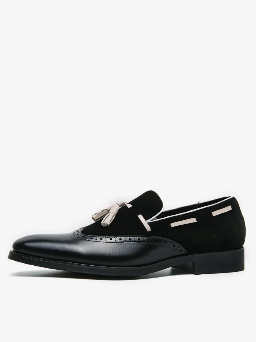 Chaussures habillées pour hommes bout rond à enfiler avec pompons