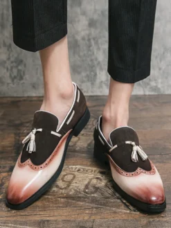 Chaussures habillées pour hommes bout rond à enfiler avec pompons