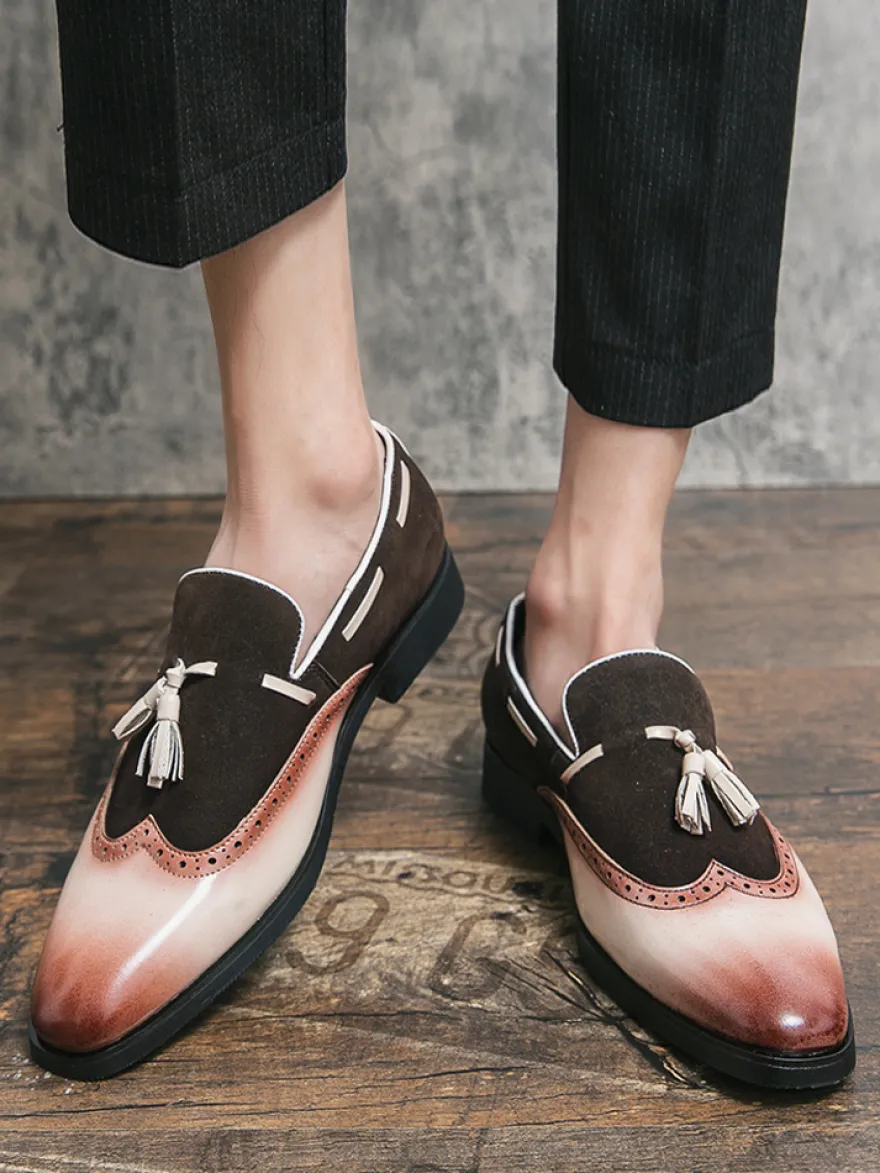Chaussures habillées pour hommes bout rond à enfiler avec pompons