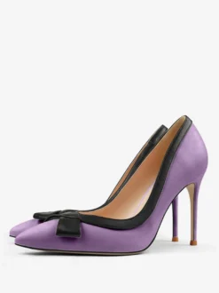 Chaussures habillées à talons hauts blancs pour femmes bout pointu nœud à enfiler