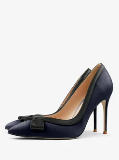 Chaussures habillées à talons hauts blancs pour femmes bout pointu nœud à enfiler