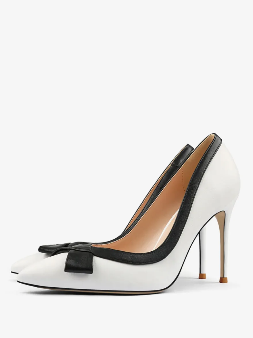 Chaussures habillées à talons hauts blancs pour femmes bout pointu nœud à enfiler