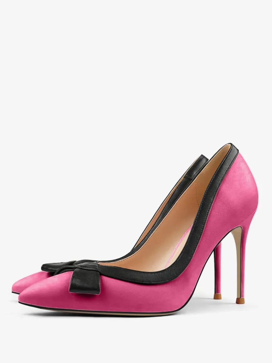 Chaussures habillées à talons hauts blancs pour femmes bout pointu nœud à enfiler