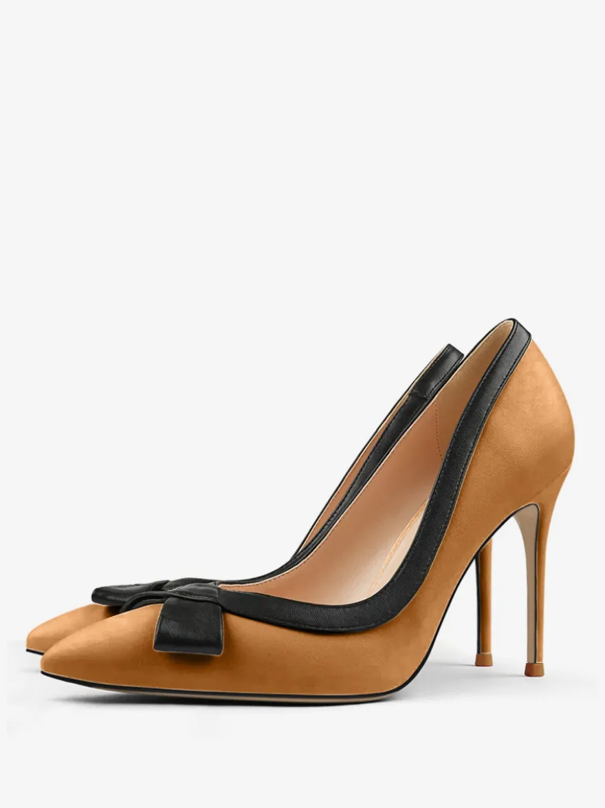 Chaussures habillées à talons hauts blancs pour femmes bout pointu nœud à enfiler