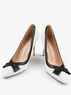 Chaussures habillées à talons hauts blancs pour femmes bout pointu nœud à enfiler