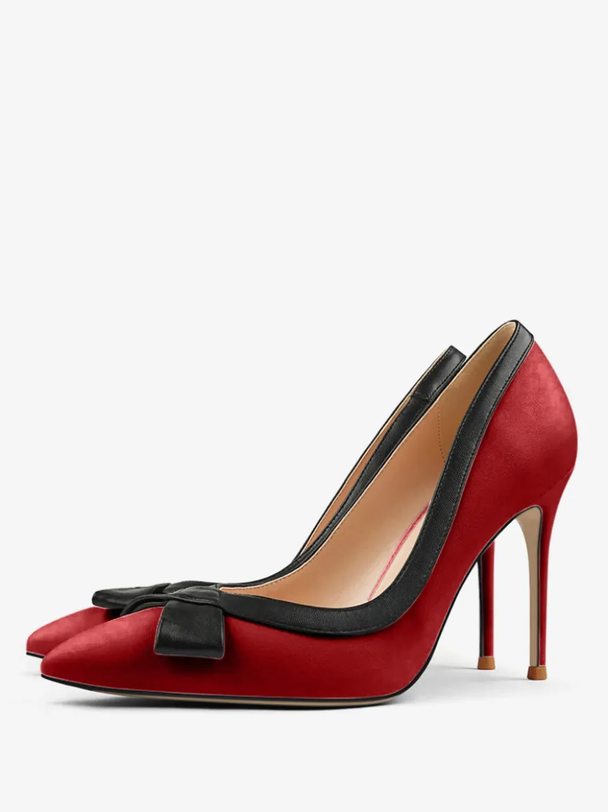 Chaussures habillées à talons hauts blancs pour femmes bout pointu nœud à enfiler