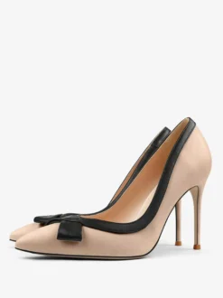 Chaussures habillées à talons hauts blancs pour femmes bout pointu nœud à enfiler