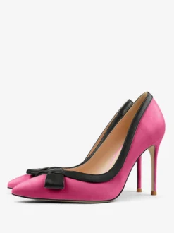 Chaussures habillées à talons hauts blancs pour femmes bout pointu nœud à enfiler