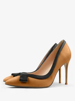 Chaussures habillées à talons hauts blancs pour femmes bout pointu nœud à enfiler