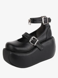 Chaussures Lolita Gothiques Oeillets Noirs Cuir PU Talon Compensé Chaussures Lolita