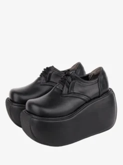 Chaussures Lolita gothiques Escarpins Lolita à talons compensés en cuir PU blanc