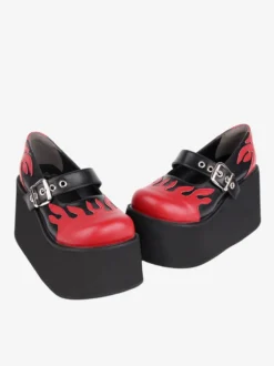 Chaussures Lolita gothiques Escarpins Lolita en cuir PU à lacets noirs