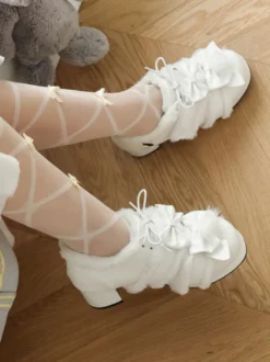 Chaussures Lolita Sweet escarpins Lolita à talons épais en cuir PU avec nœuds roses