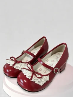 Chaussures Lolita Sweet lacets et nœuds bout rond talon compensé en cuir PU