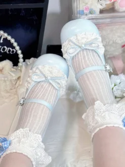 Chaussures Lolita Sweet lacets et nœuds bout rond talon compensé en cuir PU