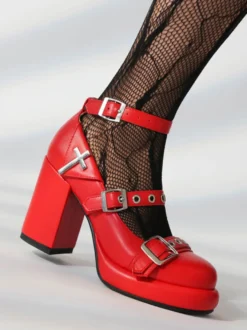 Chaussures Lolita Sweet Lolita en cuir PU rose à talons épais
