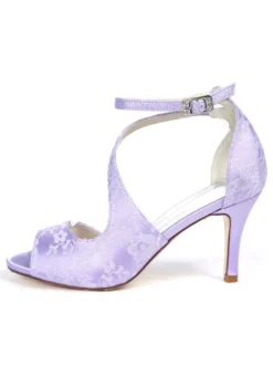 Chaussures mariée bout ouvert talon haut sangle cheville réglable en cuir synthétique