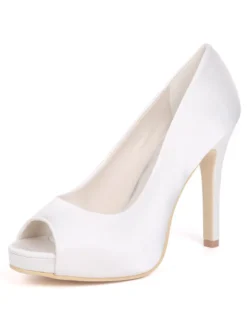 Chaussures mariée bout ouvert talon haut en satin Chaussures cérémonie