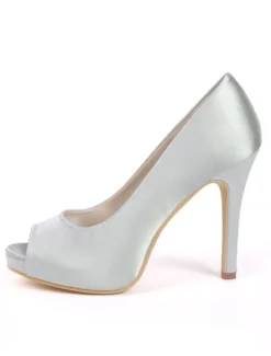 Chaussures mariée bout ouvert talon haut en satin Chaussures cérémonie