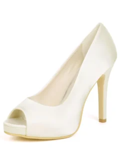 Chaussures mariée bout ouvert talon haut en satin Chaussures cérémonie