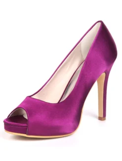 Chaussures mariée bout ouvert talon haut en satin Chaussures cérémonie