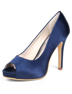 Chaussures mariée bout ouvert talon haut en satin Chaussures cérémonie