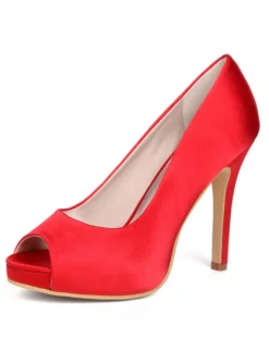 Chaussures mariée bout ouvert talon haut en satin Chaussures cérémonie