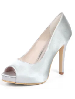 Chaussures mariée bout ouvert talon haut en satin Chaussures cérémonie