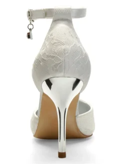 Chaussures mariée 2026 en dentelle à bout pointu à talon haut avec boucle chaussures de mariée