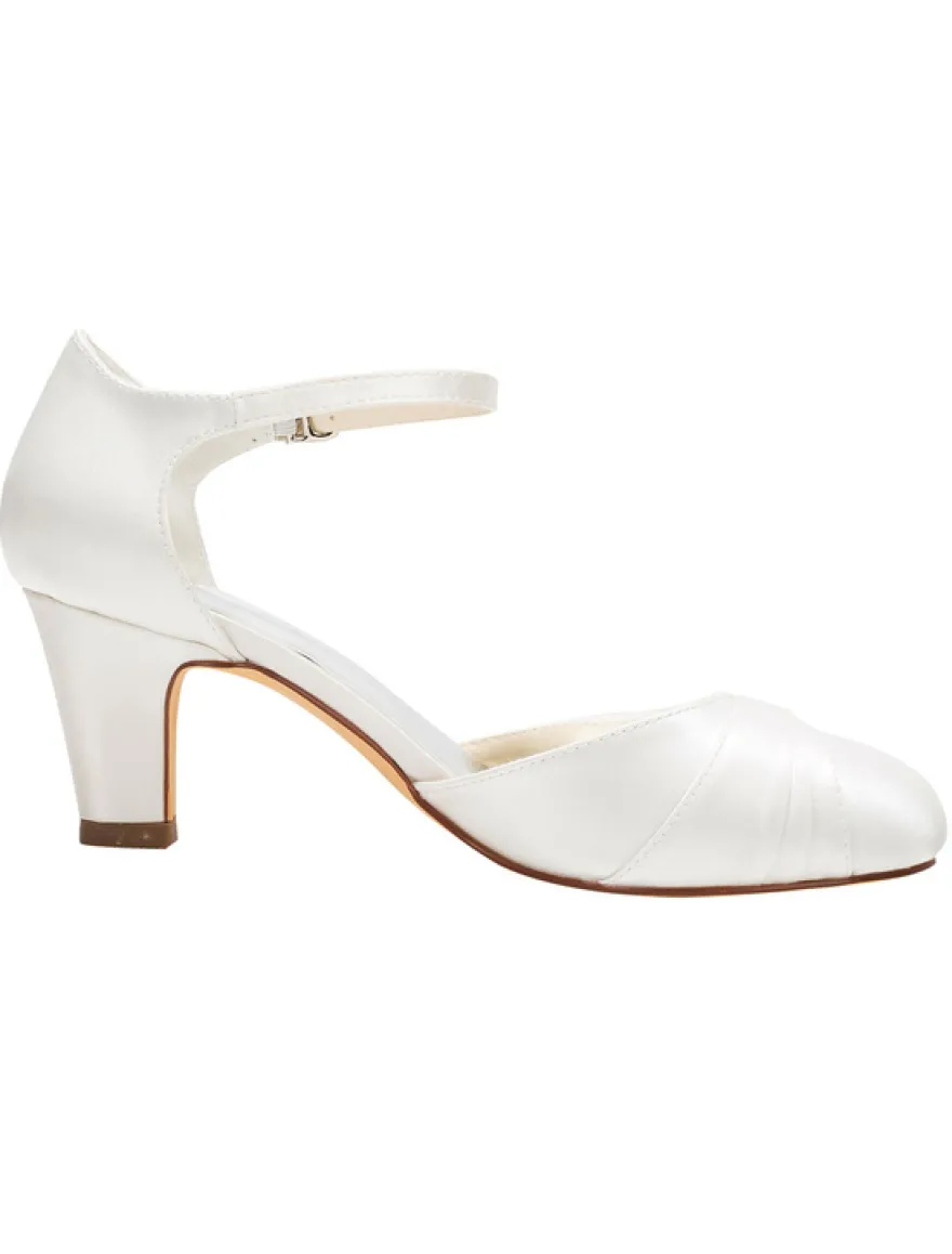 Chaussures mariée en fausse soie talon carré boucle métal réglable