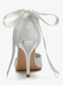 Chaussures mariée en satin bout pointu perles chaussures femme blanche à talon