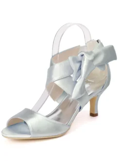Chaussures mariée ivoire en PU talon haut décoré de noeud chaussures de mariage