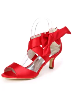 Chaussures mariée ivoire en PU talon haut décoré de noeud chaussures de mariage