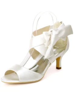 Chaussures mariée ivoire en PU talon haut décoré de noeud chaussures de mariage