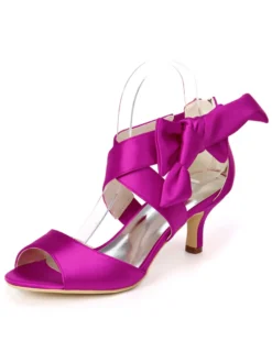 Chaussures mariée ivoire en PU talon haut décoré de noeud chaussures de mariage