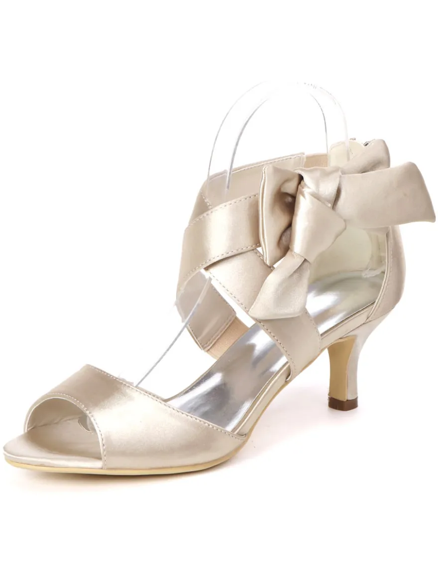 Chaussures mariée ivoire en PU talon haut décoré de noeud chaussures de mariage