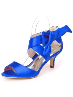 Chaussures mariée ivoire en PU talon haut décoré de noeud chaussures de mariage
