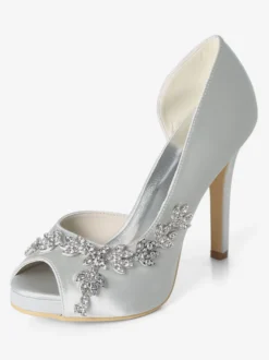 Chaussures mariée ivoire en satin bout ouvert talon haut
