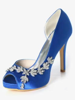 Chaussures mariée ivoire en satin bout ouvert talon haut