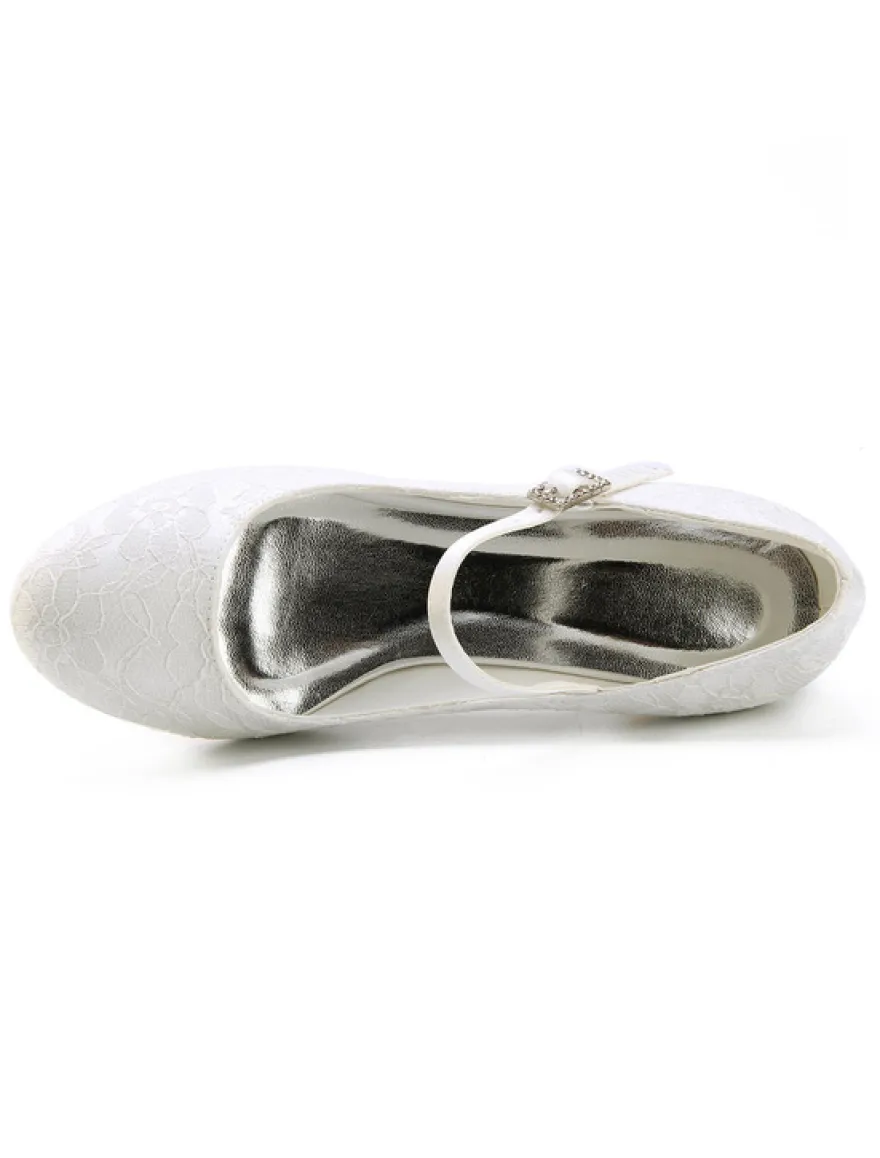 Chaussures mariée ivoire vintage en dentelle avec boucle à talon carré Chaussure de mariée