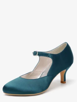 Chaussures Mary Jane en satin à bout rond et talon chaton