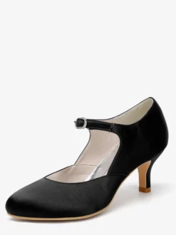 Chaussures Mary Jane en satin à bout rond et talon chaton