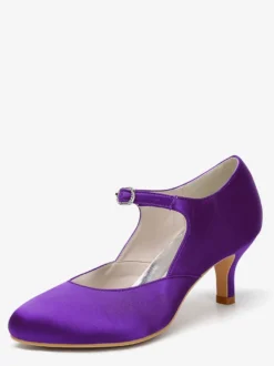Chaussures Mary Jane en satin à bout rond et talon chaton