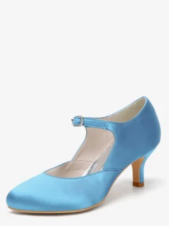 Chaussures Mary Jane en satin à bout rond et talon chaton