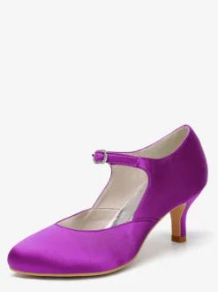 Chaussures Mary Jane en satin à bout rond et talon chaton