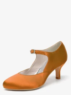 Chaussures Mary Jane en satin à bout rond et talon chaton