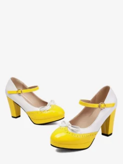 Chaussures Mary Jane rouges vintage à volants et bout rond avec nœud