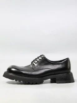 Chaussures noires décontractées en cuir véritable bout rond à lacets