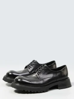 Chaussures noires décontractées en cuir véritable bout rond à lacets