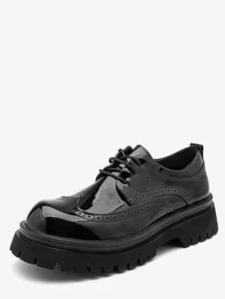 Chaussures Oxford noires pour hommes bout rond lacets décontractées
